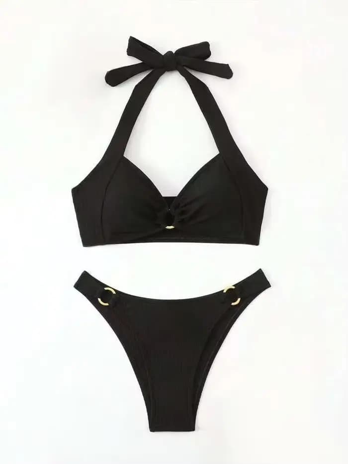 Ensemble de Bikini licou réglable, couleur unie, col Bikini, maillot de bain tendance pour femmes, m