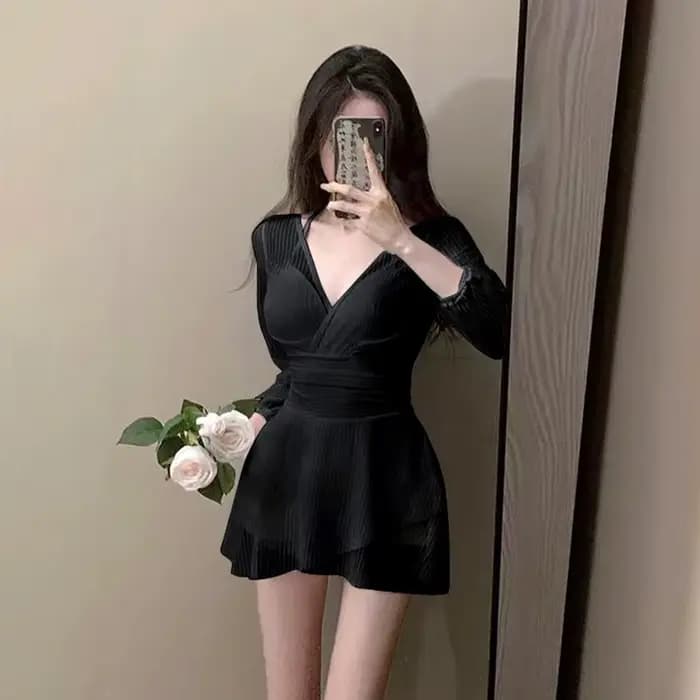 Maillot de bain une pièce pour femmes, Style conservateur, couvrant le ventre et amincissant, manche