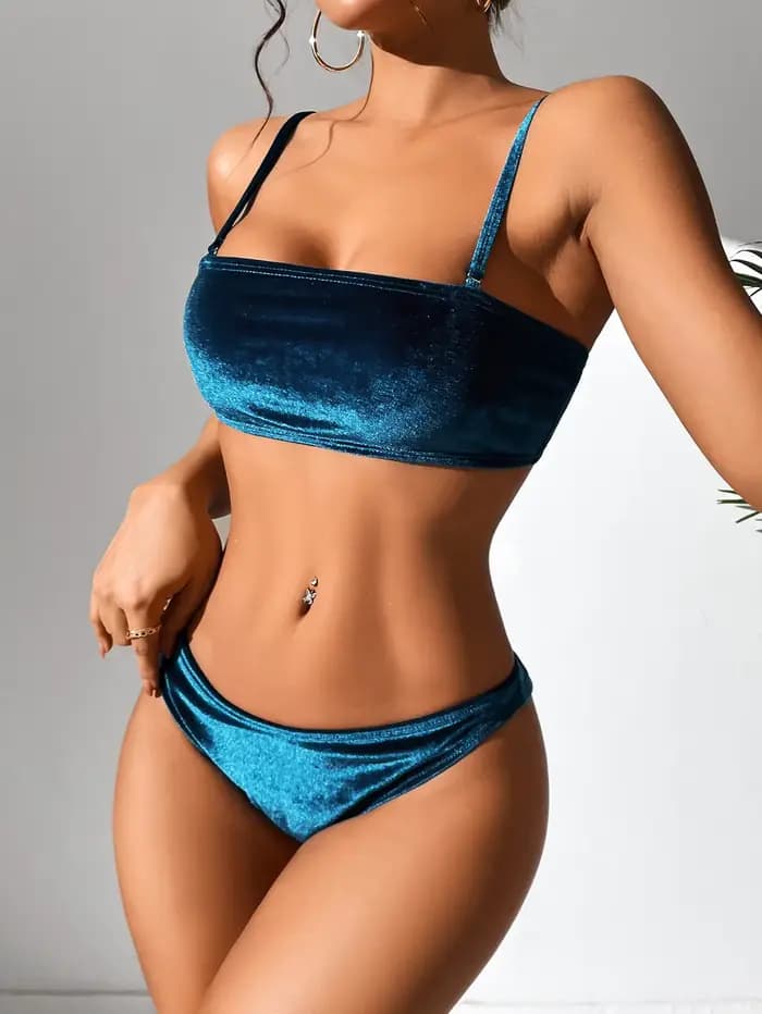Velours Bikinis ensemble 2025 femmes brésilien Bandeau maillot de bain solide Sexy maillots de bain