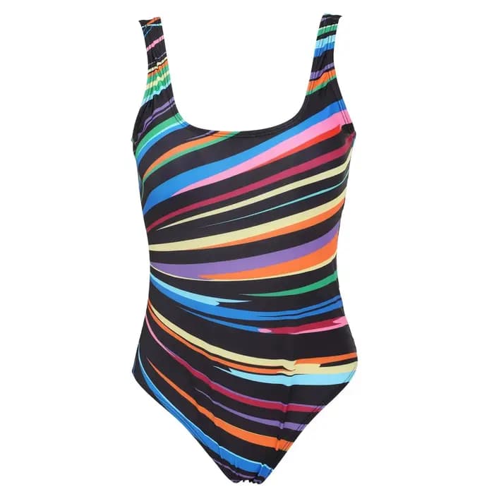 Maillot de bain une pièce à rayures arc-en-ciel, grande taille, dégradé de couleur, Design flatteur,