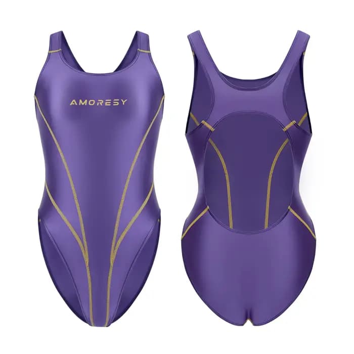 Maillot de bain AMORESY en satin brillant, couleur unie, dos nu, coupe haute XClocKNYoung