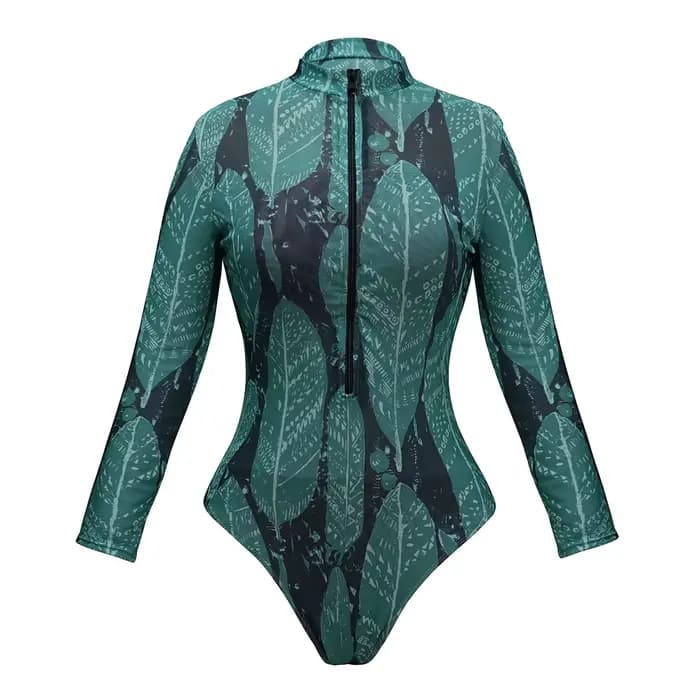 Manches longues crème solaire maillot de bain pantalons longs ensemble femmes noir géométrie imprimé fermeture éclair