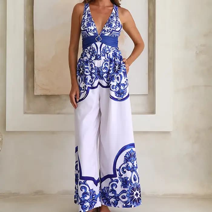 Femme maillots de bain 2025 robe de plage col en V classique majolica série motif imprimé une pièce maillot