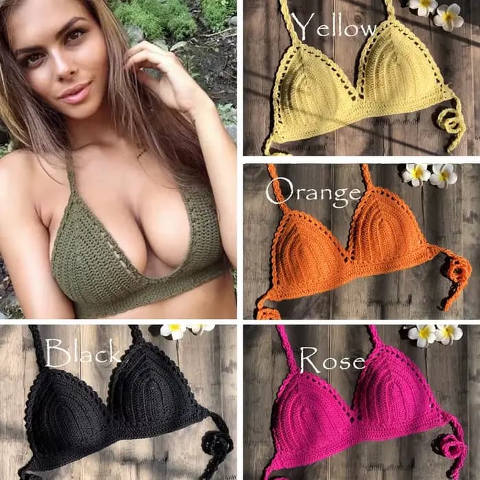 CROCHET BIKINI-Haut crop top tricoté à la main pour femme