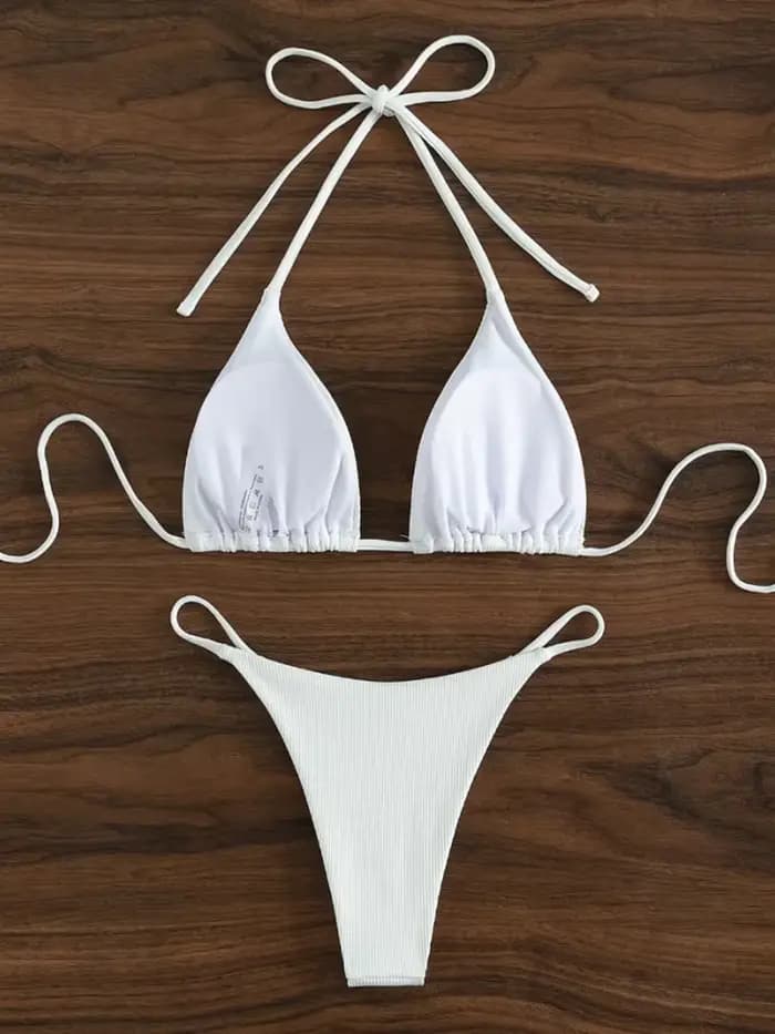 String Bikinis 2024 Femmes Sexy Triangle Maillot De Bain Solide Blanc Maillots
