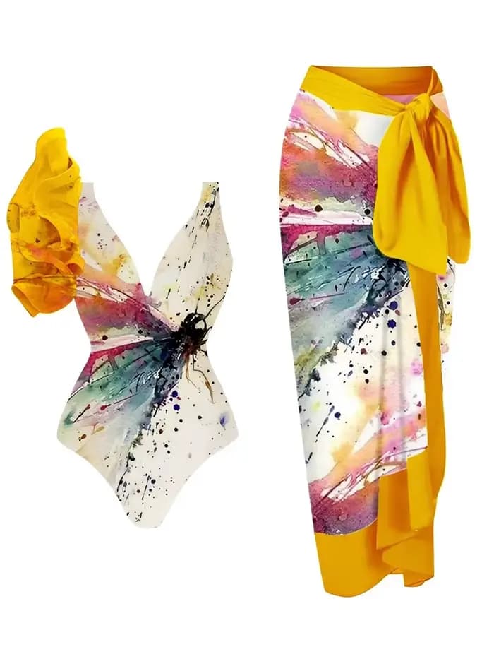 Maillot de bain une pièce à volants et jupe string rembourré sexy pour femme 2026 – Tenue de plage estivale