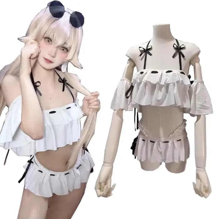 Maillot de bain Blue Archive Ajitani Hifumi, maillot de bain Sukumizu pour fille étudiante Lolita, maillot de bain blanc à volants