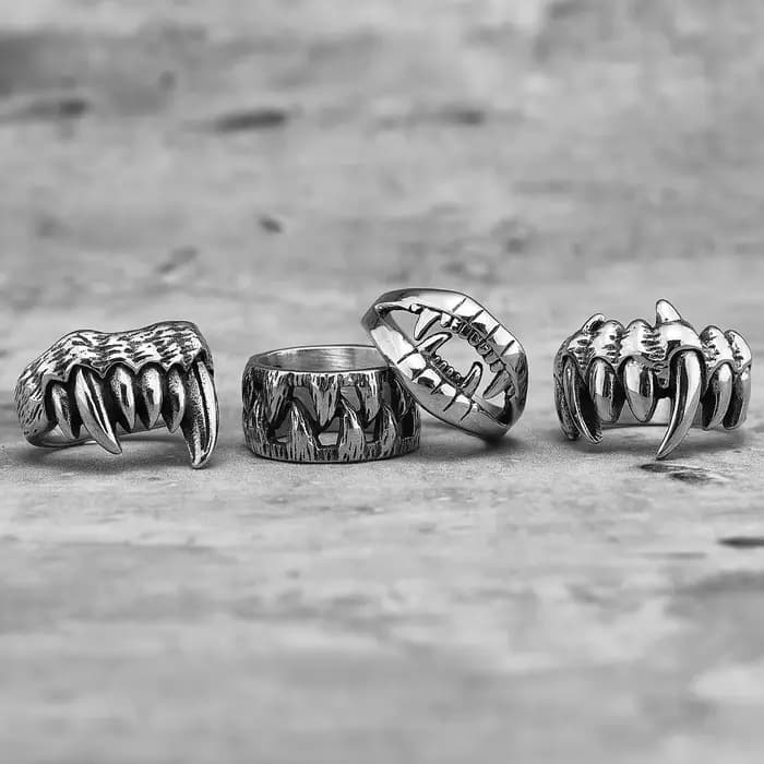 Bagues en acier inoxydable pour hommes, dents de bête, monstre démon, Punk, hip hop, Unique, tendance, bijoux de motard, cadeau créatif, vente en gros