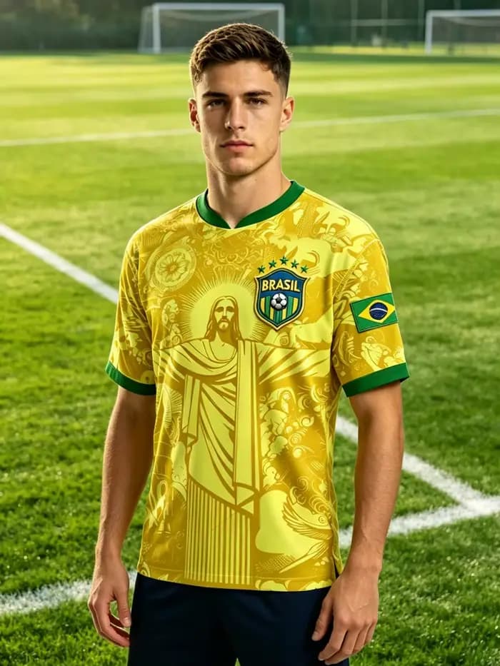 Maillot de football graphique Christ du Rédempteur du Brésil pour l'été – T-shirt vintage à manches courtes pour hommes, femmes, fans, famille et enfants