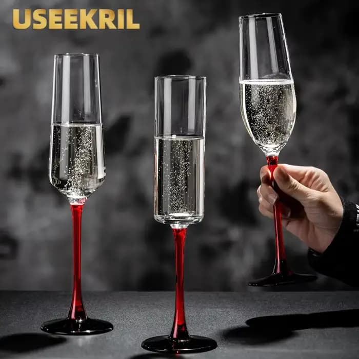 Verres à champagne de luxe légers de style français, gobelet en verre de grande valeur, verre à vin mousseux de Rotterdam, tige rouge, outils de fête standardisés