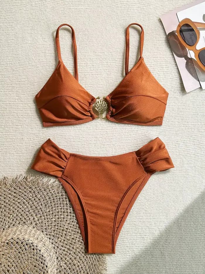 Ensemble bikini sexy plissé taille haute 2026 pour femme