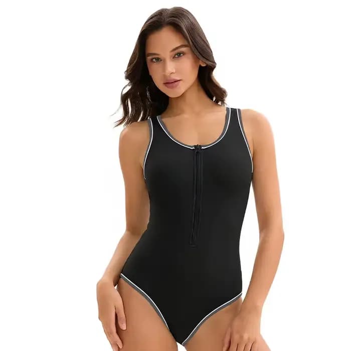 Maillots de bain amincissants une pièce pour femmes 2026 avec contrôle du ventre, fermeture éclair frontale, couleur unie