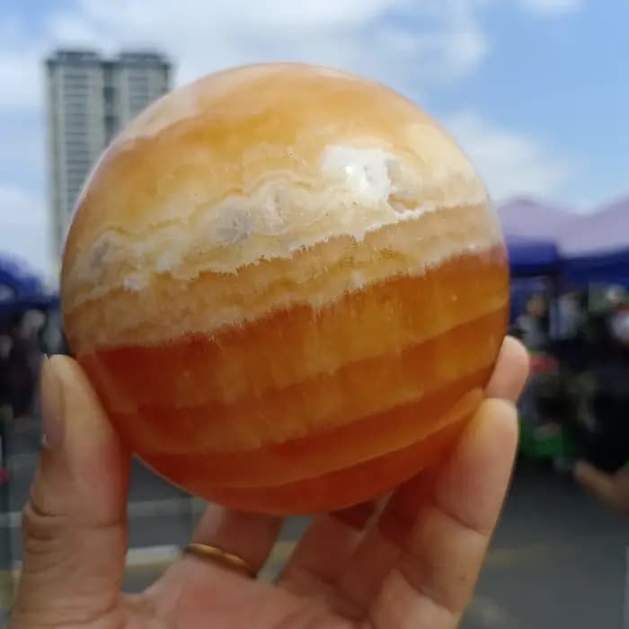 Boule de pierre naturelle orange MSI, boule de cristal de quartz jaune, guérison napReiki, démagnétisation, boule de calcite orange