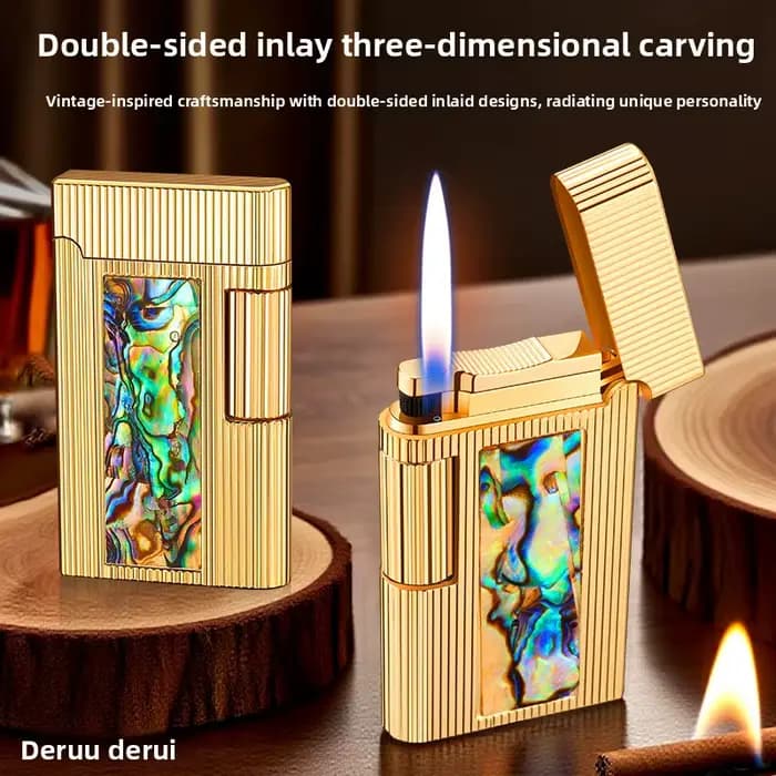 Briquet gonflable Derui à double face, sculpté et incrusté avec soin, briquet de luxe léger pour homme, cadeau haut de gamme