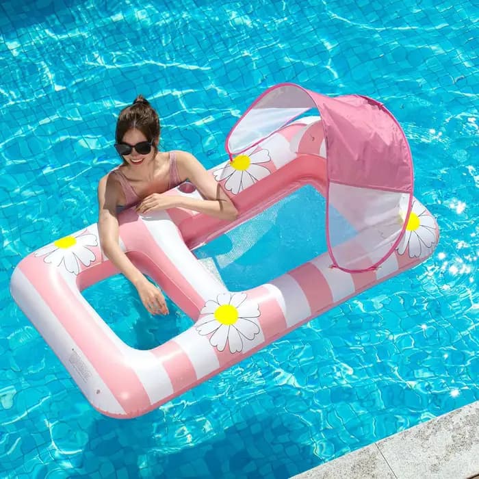 Fauteuil flottant gonflable avec parasol, chaise longue de piscine Daisy, bouée de natation épaissie, hamac aquatique