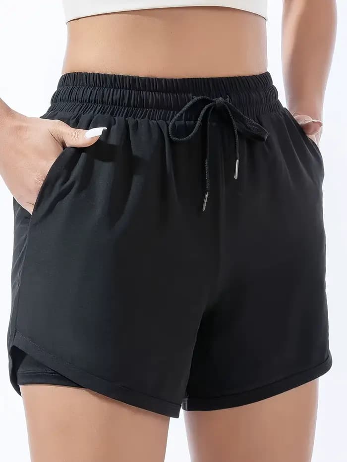 Shorts de sport pour femmes, séchage rapide, taille haute, effet push-up, 2-en-1, pour la course, l'entraînement et le yoga