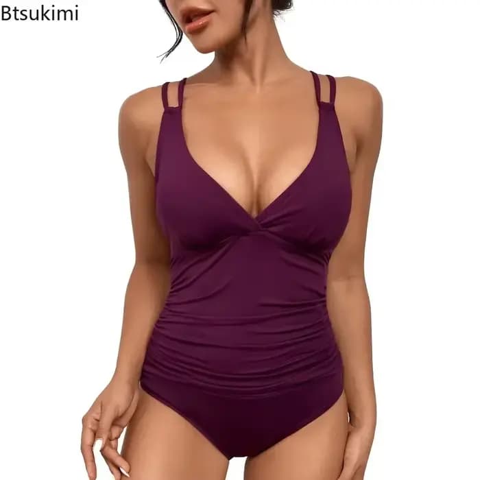 Nouveau Maillot de Bain Une Pièce Sexy pour Femme 2026, Col en V, Bretelles Croisées au Dos, Style Brésilien, Tenue de Plage