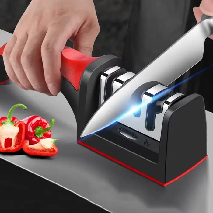 Aiguiseur de couteaux à 4 segments, aiguiseurs de couteaux pour couteaux de cuisine, acier inoxydable, pierre à aiguiser à trois usages pour outils de cuisine