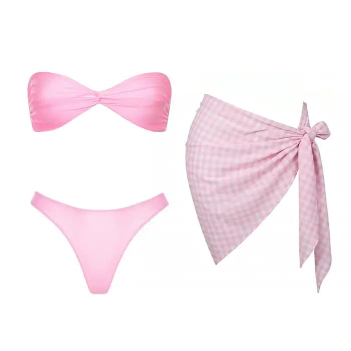 Ensemble bikini 3 pièces bandeau 2026 – Nouveau maillot de bain sexy pour femme avec paréo imprimé – Tenue de plage féminine
