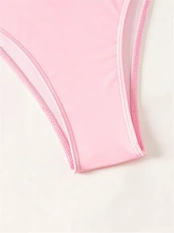 Maillot de bain bikini femme 2026 Nouveau ensemble rose sexy à bretelles avec manches courtes et lettres