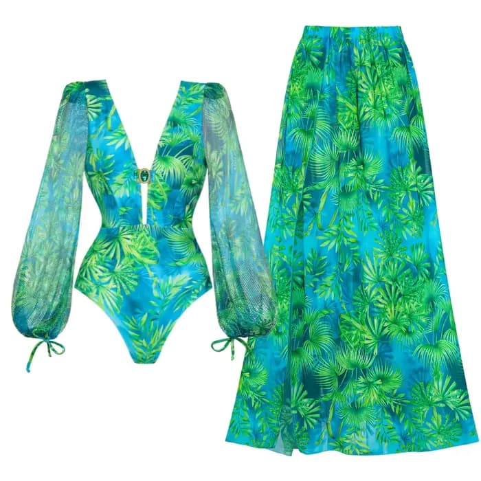 Maillot de bain une pièce imprimé vert jungle pour femme