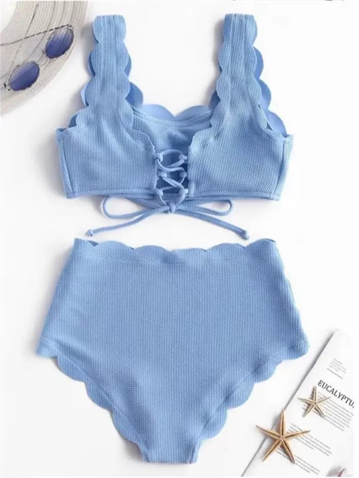 Bleu uni deux pièces maillot de bain maillots
