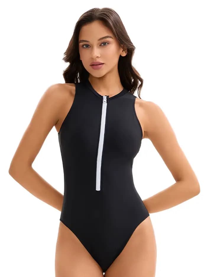 Maillot de bain une pièce avec fermeture éclair, grande taille, couleur unie, vêtements de plage, pour femmes, 3XL, nouvelle collection 2026