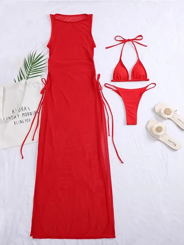 Ensemble de 3 bikinis string 2026 pour femmes avec robe