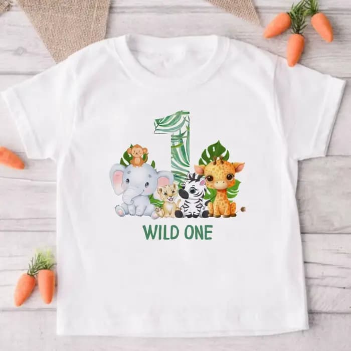 Chemise d'anniversaire pour enfants, imprimé d'animaux Wild One Safari, T-Shirt pour garçons et filles, tenues de fête d'anniversaire sauvage, vêtements à manches courtes pour tout-petits