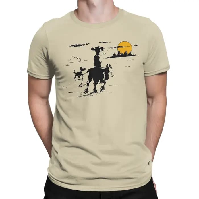 Lucky Luke Jolly Jumper et Rantanplan T-shirts pour hommes en pur coton, T-shirt amusant à col rond, vêtements à manches courtes originaux