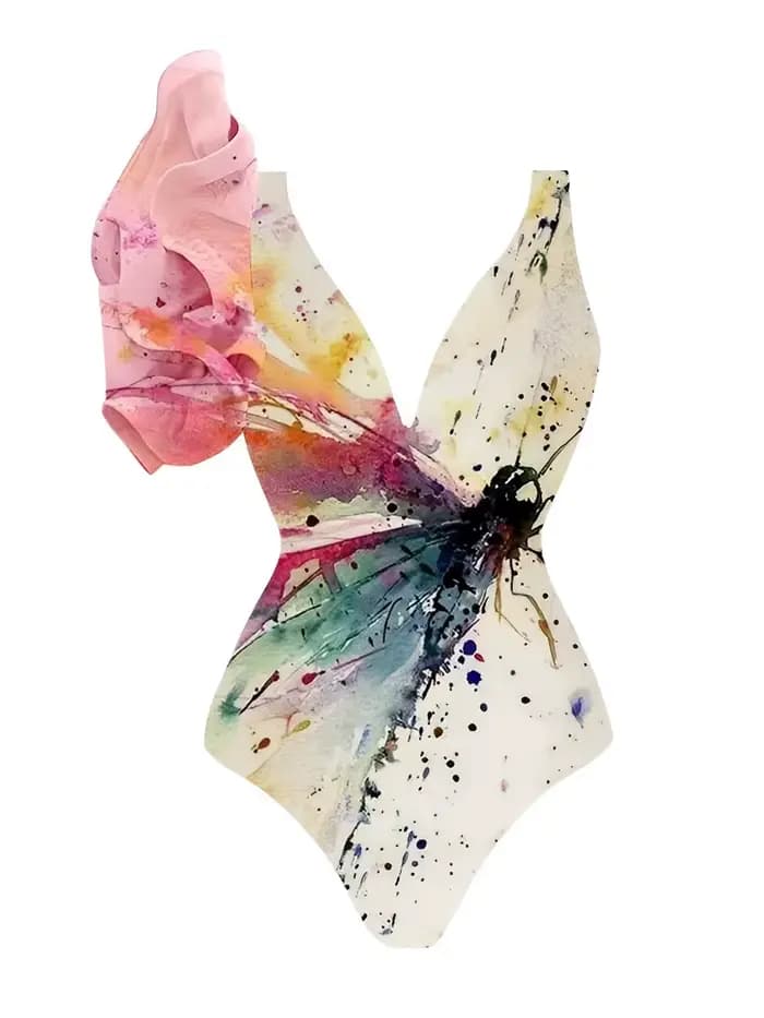 Maillot de bain une pièce à volants et jupe string rembourré sexy pour femme 2026 – Tenue de plage estivale