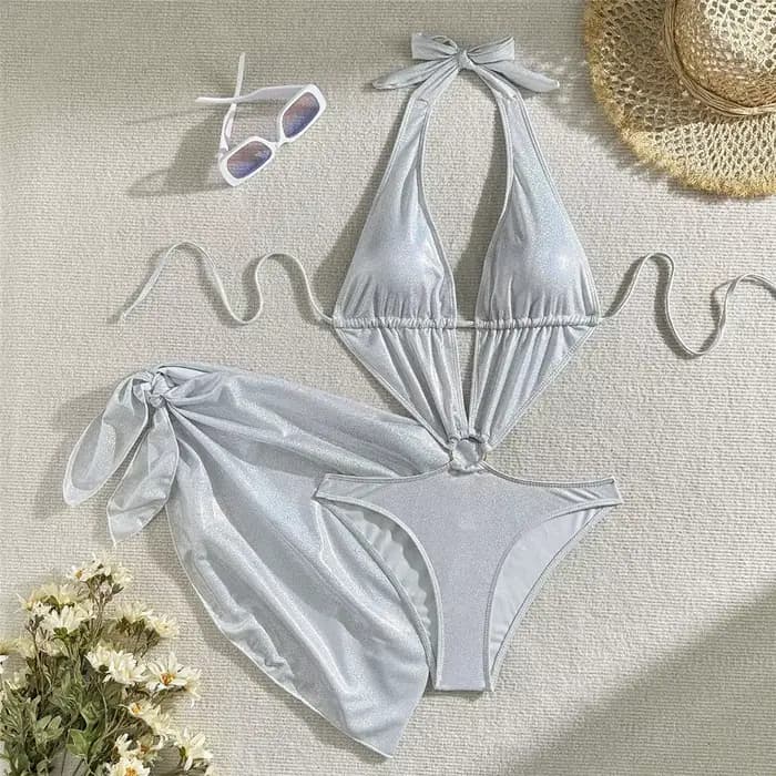 Maillot de bain sexy dos nu brillant pour femme, une pièce, col en V profond, licou, monokini, coupe haute, 2026