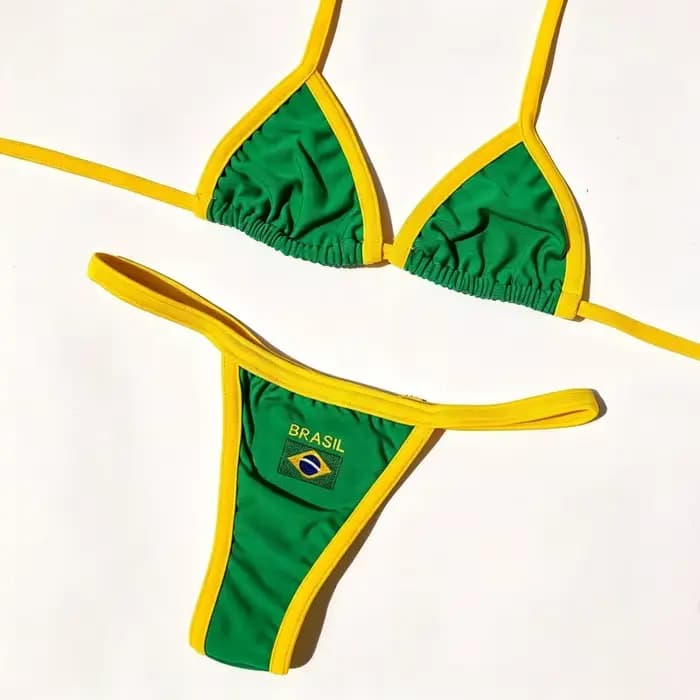 Ensemble bikini brodé drapeau brésilien pour femme