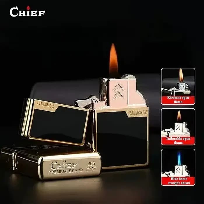 CHIEF Briquet double doublure coupe-vent créatif et personnalisé, trois types de briquets à flamme, option cadeau préférée