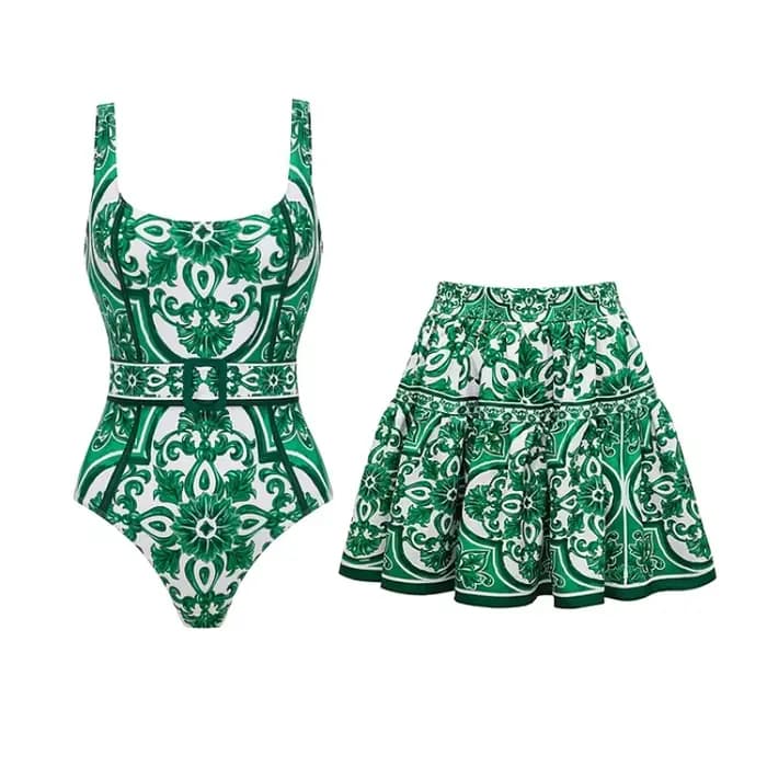 FLAXMAKER Vintage motif imprimé une pièce maillot de bain et pantalon ou jupe femmes