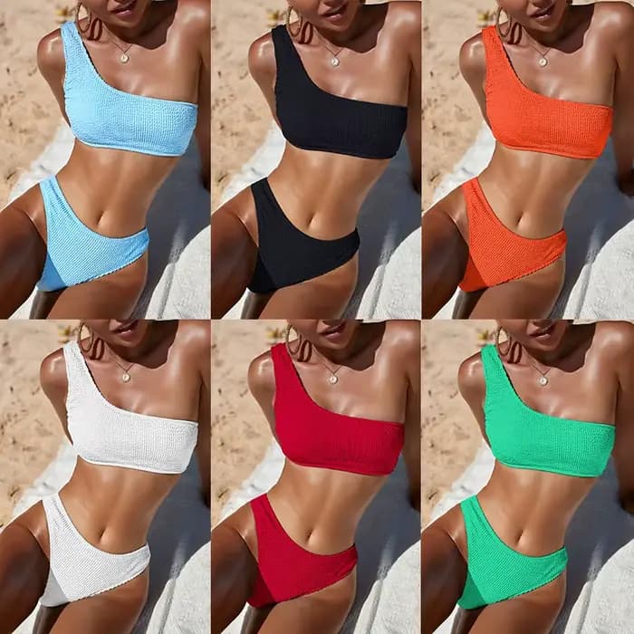 Une épaule Bikini texturé maillots de bain coupe haute maillot