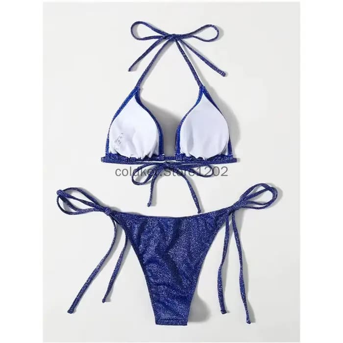 Rose bleu noir brillant Bikini ensemble Triangle Bikinis bandeau maillot de bain femmes maillot de bain deux pièces été Biquini nouveaux vêtements de plage