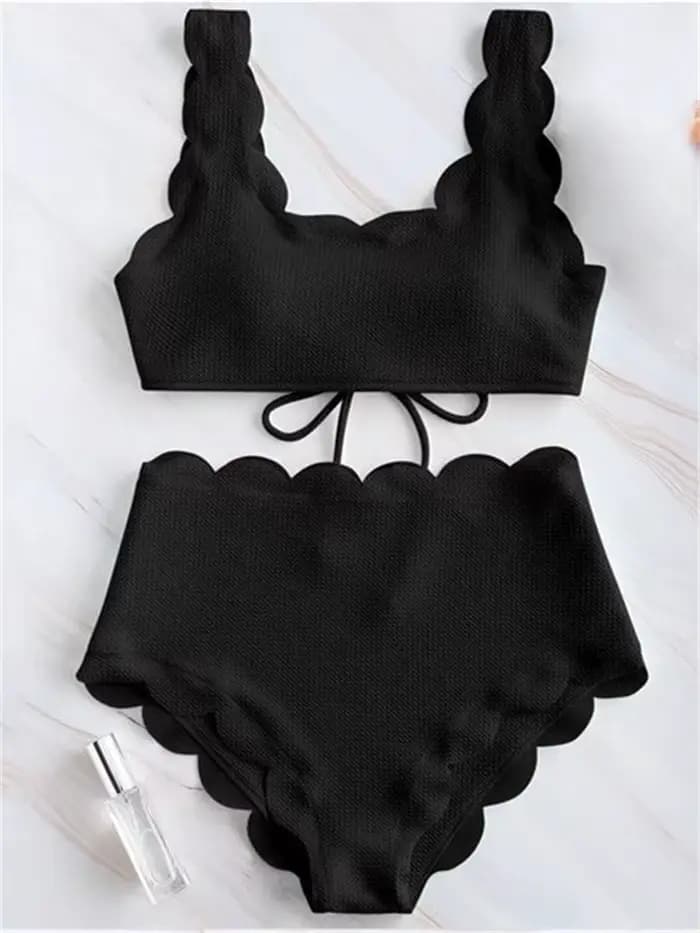 Bleu uni deux pièces maillot de bain maillots