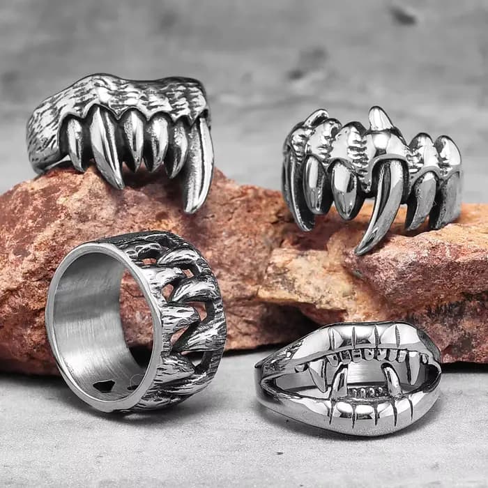 Bagues en acier inoxydable pour hommes, dents de bête, monstre démon, Punk, hip hop, Unique, tendance, bijoux de motard, cadeau créatif, vente en gros