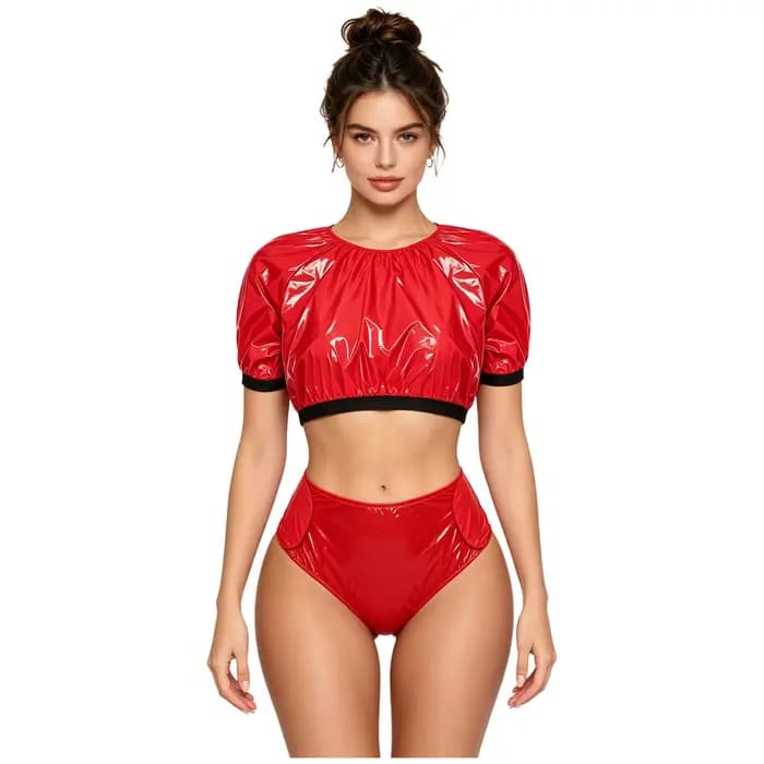 Maillot de bain pour femmes à besoins spéciaux, vêtements adaptatifs en vinyle imperméable, haut court à manches courtes et short de couvrance à crochets