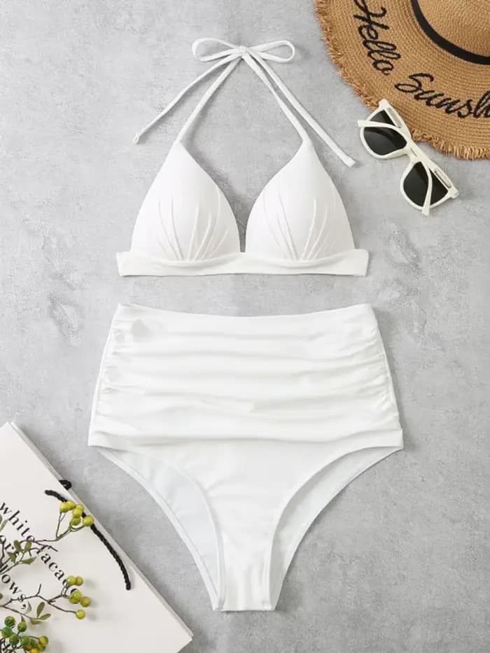 Bikinis Triangle 2026 Femme Push-Up Maillot de Bain Uni Sexy Taille Haute