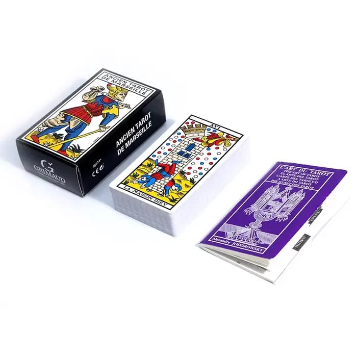 Version française. Tarot de Marseille, ensemble complet de 78 cartes, jeu de tarot de Marseille vintage original avec guide, cartes de divination
