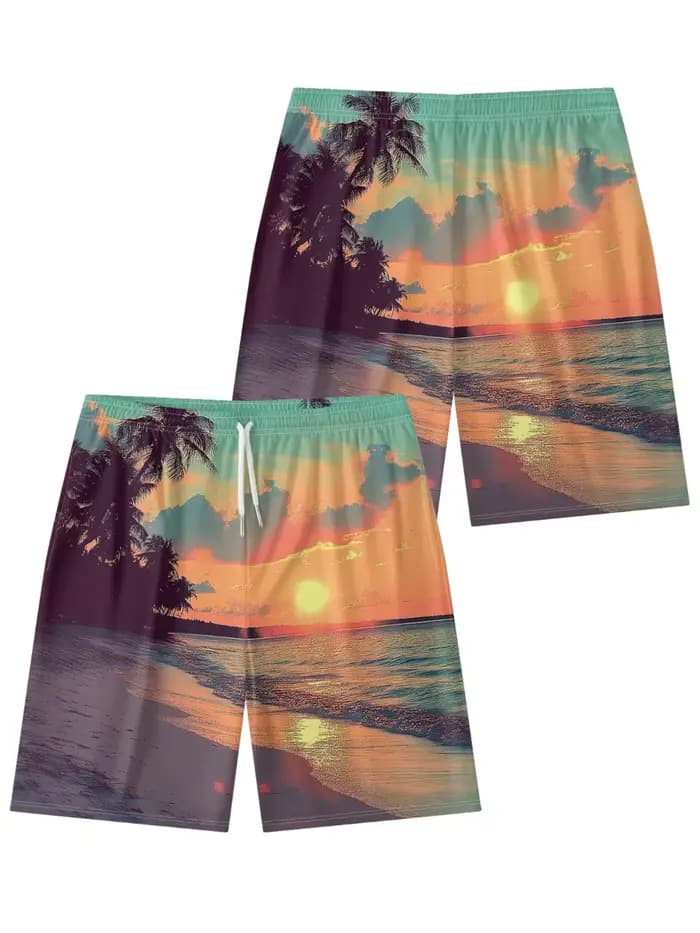 Short de plage hawaïen imprimé palmier Tropical pour hommes, décontracté, confortable, vue sur l'océan, fête sur la plage, bas de vêtements de plage d'été
