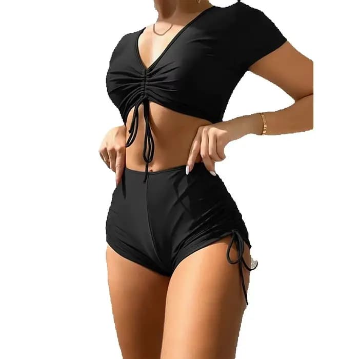 Maillot de Bain Sexy à Manches Courtes et Col en V