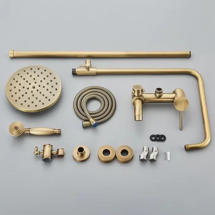 Ensemble de douche et robinetterie de bain en laiton antique, mitigeur de bain et douche, pommeau de douche pluie de 8 pouces, pour baignoire, fixation murale