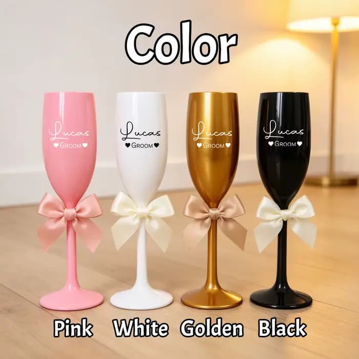 Flûte à champagne personnalisée, verre à champagne incassable personnalisé avec décoration en nœud, décoration élégante pour mariage et vaisselle de fête