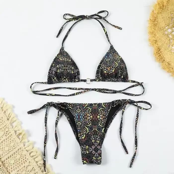 Maillot bain triangulaire pour femmes, à mode, string, col licou, avec cravate réglable cou, 69HD