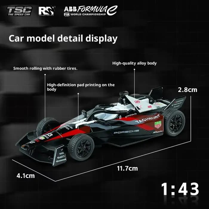 Tsc Speed Card 1:43 modèle de voiture en alliage Porsche Fe formule électrique modèle de voiture de course F1 ornement cadeau pour hommes