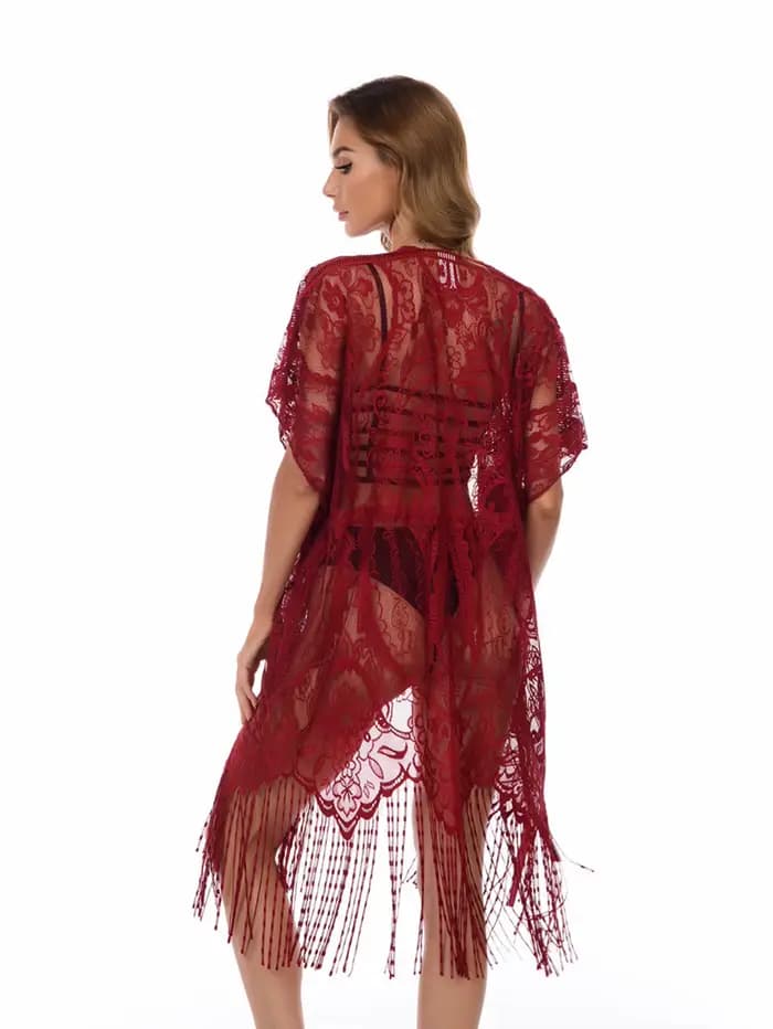 Longue robe de plage en dentelle florale pour femmes