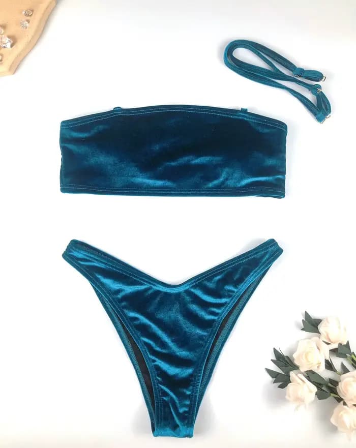 Velours Bikinis ensemble 2025 femmes brésilien Bandeau maillot de bain solide Sexy maillots